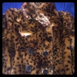 Faux fur leopard coat 3/4 sleeve short coat